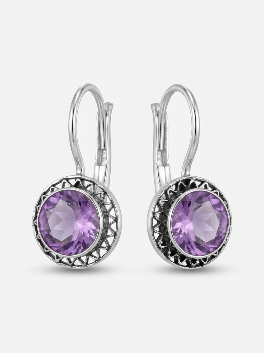 Sterling Silver and Genuine Purple Amethyst lever back earrings